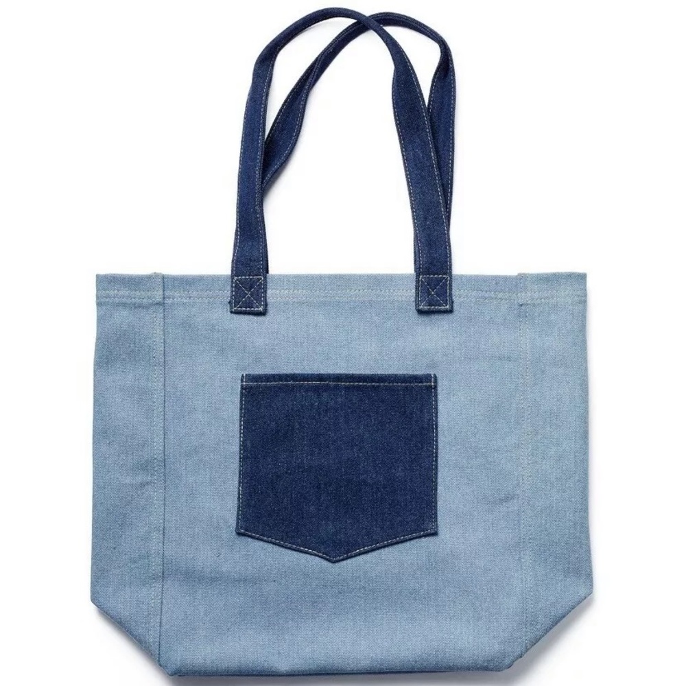Bloomingdale's Two-Tone Denim Jean Tote Bag Handbag Eco Reusable Travel
